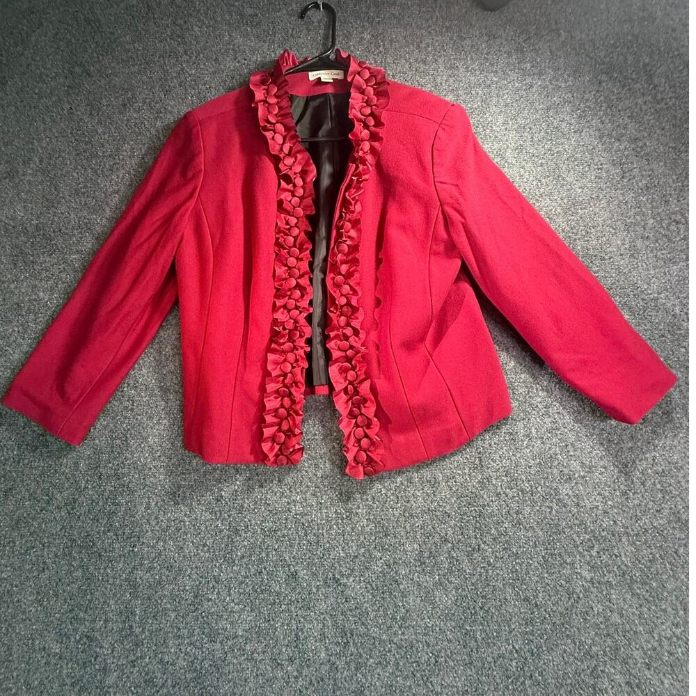 Coldwater Creek Women's Red Ruffle Trim Open Front Blazer Jacket Petite Size P12